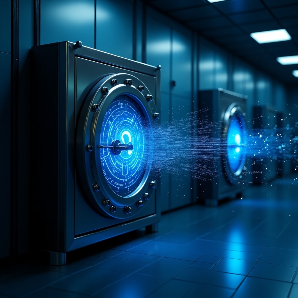Crypto security concept with digital protection visualization