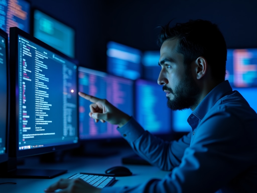 Cybersecurity expert analyzing encryption patterns